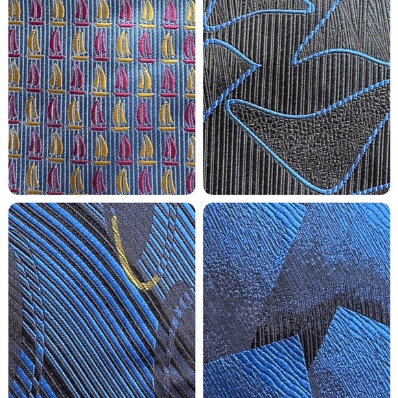 Philippe Ertu Tie 100% Silk Blue Gold Stipe Geo Japan Italy 3.75"x57-59" X5 - Picture 15 of 16